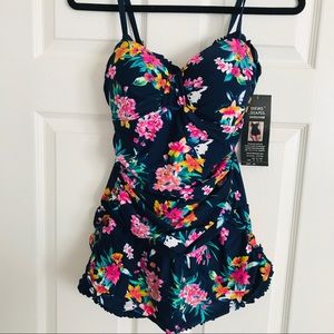 NAVY FLORAL 50’s STYLE BATHING SUIT Size 12 NWT